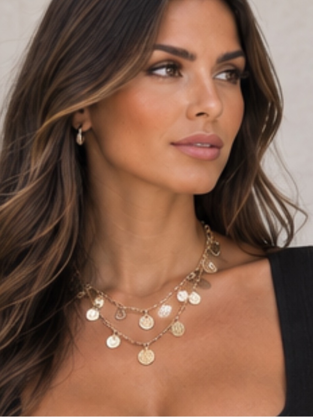 Delicate Gold-Tone Layered Coin Necklace - Women Jewelry